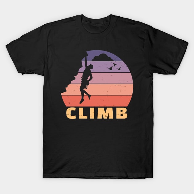 Retro Sunset Climber | Rock Climbing & Bouldering T-Shirt by shirtonaut